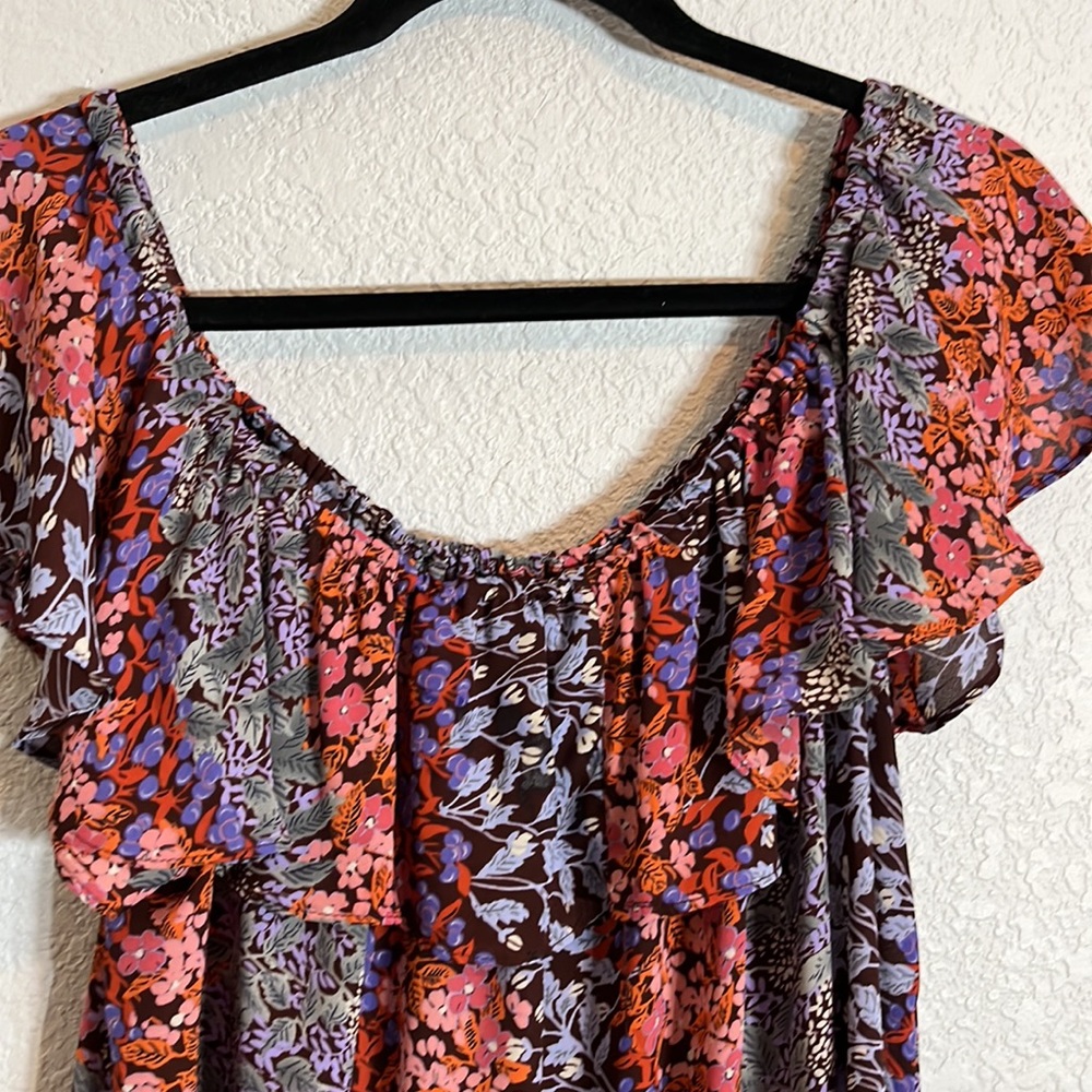 Maeve ruffled scoop neck floral print sleeveless blouse boho Gypsy casual - Picture 4 of 7